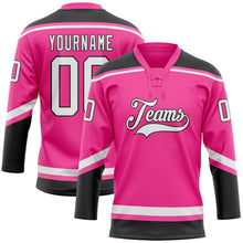Load image into Gallery viewer, Custom Pink White-Black Hockey Lace Neck Jersey