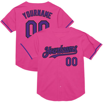 Custom Pink Purple-Black Mesh Authentic Throwback Baseball Jersey
