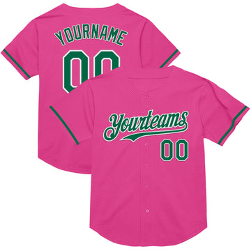Custom Pink Kelly Green-White Mesh Authentic Throwback Baseball Jersey