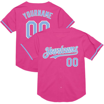 Custom Pink Light Blue-White Mesh Authentic Throwback Baseball Jersey
