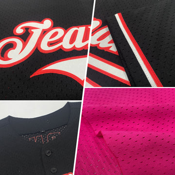 Custom Pink Black-Light Blue Mesh Authentic Throwback Baseball Jersey