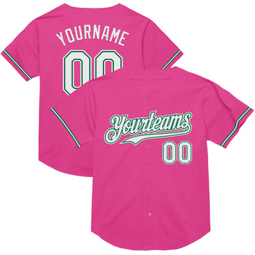Custom Pink White-Kelly Green Mesh Authentic Throwback Baseball Jersey