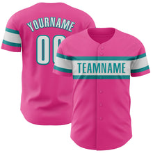 Load image into Gallery viewer, Custom Pink White-Teal Authentic Baseball Jersey
