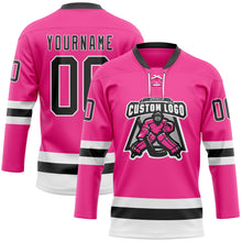 Load image into Gallery viewer, Custom Pink Black-White Hockey Lace Neck Jersey