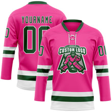 Load image into Gallery viewer, Custom Pink Green-White Hockey Lace Neck Jersey