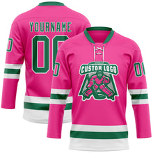 Load image into Gallery viewer, Custom Pink Kelly Green-White Hockey Lace Neck Jersey