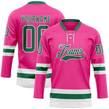 Load image into Gallery viewer, Custom Pink Kelly Green-White Hockey Lace Neck Jersey