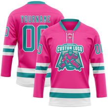 Load image into Gallery viewer, Custom Pink Teal-White Hockey Lace Neck Jersey