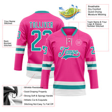 Load image into Gallery viewer, Custom Pink Teal-White Hockey Lace Neck Jersey