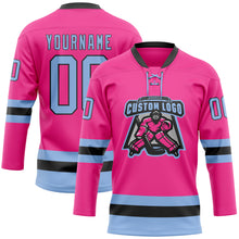 Load image into Gallery viewer, Custom Pink Light Blue-Black Hockey Lace Neck Jersey