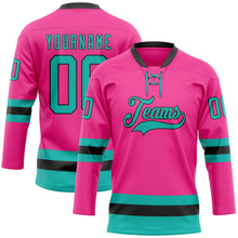 Load image into Gallery viewer, Custom Pink Aqua-Black Hockey Lace Neck Jersey
