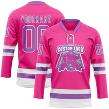 Load image into Gallery viewer, Custom Pink Medium Purple-White Hockey Lace Neck Jersey