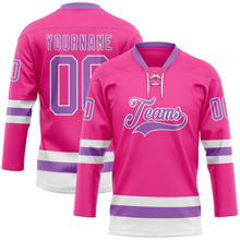 Load image into Gallery viewer, Custom Pink Medium Purple-White Hockey Lace Neck Jersey