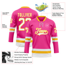 Load image into Gallery viewer, Custom Pink White-Gold Hockey Lace Neck Jersey