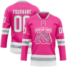 Load image into Gallery viewer, Custom Pink White-Gray Hockey Lace Neck Jersey