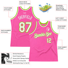 Load image into Gallery viewer, Custom Pink White-Neon Green Authentic Throwback Basketball Jersey