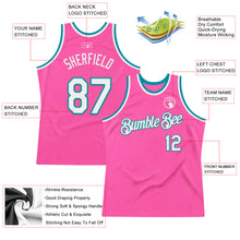 Load image into Gallery viewer, Custom Pink White-Teal Authentic Throwback Basketball Jersey