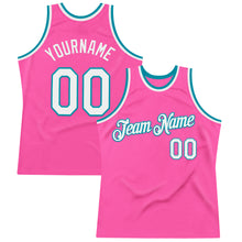 Load image into Gallery viewer, Custom Pink White-Teal Authentic Throwback Basketball Jersey