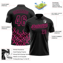 Load image into Gallery viewer, Custom Black Hot Pink 3D Pink Ribbon Breast Cancer Awareness Month Women Health Care Support Performance Polo Shirt