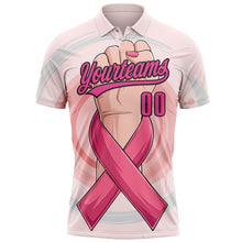 Load image into Gallery viewer, Custom Light Pink Pink-Black 3D Breast Cancer Awareness Month With Woman Hand And Pink Ribbon Women Health Care Support Performance Polo Shirt
