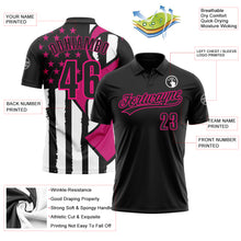 Load image into Gallery viewer, Custom Black Hot Pink-White 3D Pink Ribbon Breast Cancer Awareness Month Women Health Care Support Performance Polo Shirt