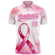 Load image into Gallery viewer, Custom Pink White-Hot Pink 3D Pink Ribbon Breast Cancer Awareness Month Women Health Care Support Performance Polo Shirt