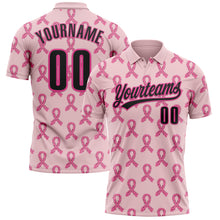 Load image into Gallery viewer, Custom Pink Black 3D Pink Ribbon Breast Cancer Awareness Month Women Health Care Support Performance Polo Shirt