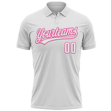 Load image into Gallery viewer, Custom White Pink 3D Pink Ribbon Breast Cancer Awareness Month Women Health Care Support Performance Polo Shirt
