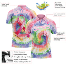 Load image into Gallery viewer, Custom Tie Dye Light Pink-White 3D Pink Ribbon Breast Cancer Awareness Month Women Health Care Support Performance Polo Shirt