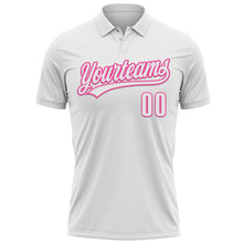 Load image into Gallery viewer, Custom White Pink 3D Pink Ribbon Breast Cancer Awareness Month Women Health Care Support Performance Polo Shirt