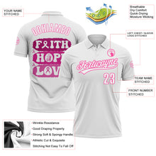 Load image into Gallery viewer, Custom White Pink 3D Pink Ribbon Breast Cancer Awareness Month Women Health Care Support Performance Polo Shirt