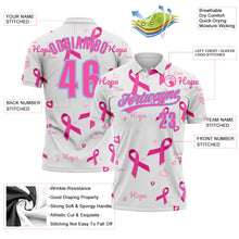 Load image into Gallery viewer, Custom White Pink-Light Blue 3D Pink Ribbon Breast Cancer Awareness Month Women Health Care Support Performance Polo Shirt