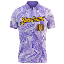 Load image into Gallery viewer, Custom Purple Gold-Black 3D Bowling Abstract Liquid Performance Polo Shirt