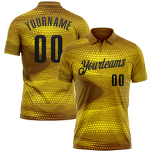 Load image into Gallery viewer, Custom Old Gold Black 3D Bowling Abstract Halftone Performance Polo Shirt