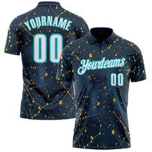 Load image into Gallery viewer, Custom Navy White-Lakes Blue 3D Bowling Star Performance Polo Shirt