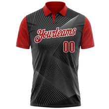 Load image into Gallery viewer, Custom Black Red-White 3D Bowling Line Performance Polo Shirt