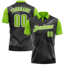 Load image into Gallery viewer, Custom Black Neon Green-White 3D Bowling Line Performance Polo Shirt