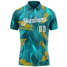Load image into Gallery viewer, Custom Teal Old Gold-White 3D Bowling Line Performance Polo Shirt