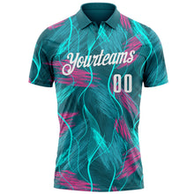 Load image into Gallery viewer, Custom Teal Pink-White 3D Bowling Line Performance Polo Shirt