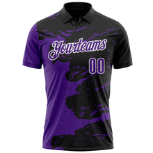 Load image into Gallery viewer, Custom Black Purple-White 3D Bowling Splash Ink Performance Polo Shirt