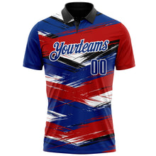 Load image into Gallery viewer, Custom Red Royal-Black 3D Bowling Abstract Grunge Art Performance Polo Shirt