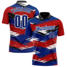 Load image into Gallery viewer, Custom Red Royal-Black 3D Bowling Abstract Grunge Art Performance Polo Shirt