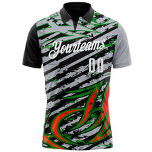 Load image into Gallery viewer, Custom Gray Black Red-Grass Green3D Bowling Line Performance Polo Shirt