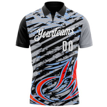 Load image into Gallery viewer, Custom Gray Black Red-Light Blue 3D Bowling Line Performance Polo Shirt