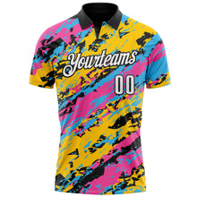 Load image into Gallery viewer, Custom Black Pink Sky Blue-Gold 3D Bowling Abstract Grunge Art Performance Polo Shirt