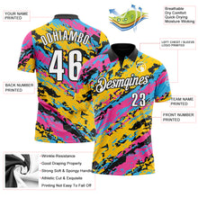 Load image into Gallery viewer, Custom Black Pink Sky Blue-Gold 3D Bowling Abstract Grunge Art Performance Polo Shirt