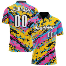 Load image into Gallery viewer, Custom Black Pink Sky Blue-Gold 3D Bowling Abstract Grunge Art Performance Polo Shirt