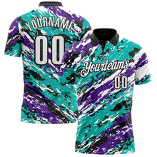 Load image into Gallery viewer, Custom Black Purple-Aqua 3D Bowling Abstract Grunge Art Performance Polo Shirt