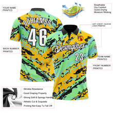 Load image into Gallery viewer, Custom Black Pea Green Ice Blue-Gold 3D Bowling Abstract Grunge Art Performance Polo Shirt