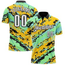 Load image into Gallery viewer, Custom Black Pea Green Ice Blue-Gold 3D Bowling Abstract Grunge Art Performance Polo Shirt